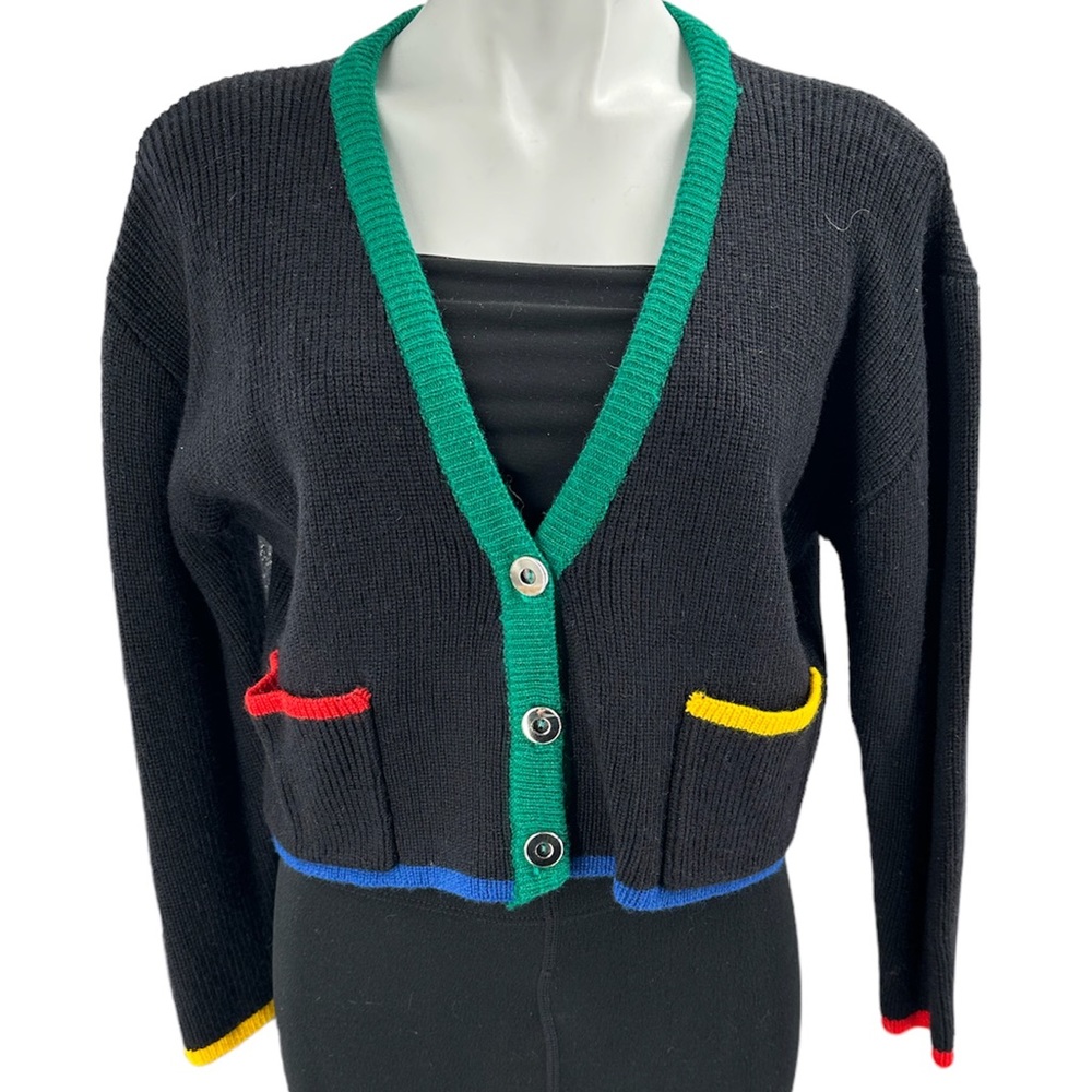 Vintage color block sweater size small cardigan black knit excellent condition